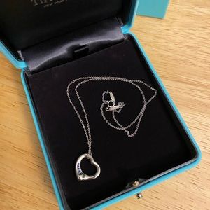 Tiffany Elsa Peretti Open Heart Pendant in Platinum and Sapphires 16mm necklace
